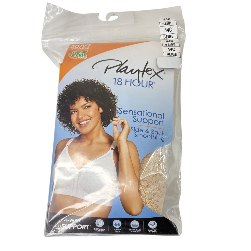 Playtex 18 Hour Sensational Support Bra Beige Lace Wirefree 20/27 Size 44C
